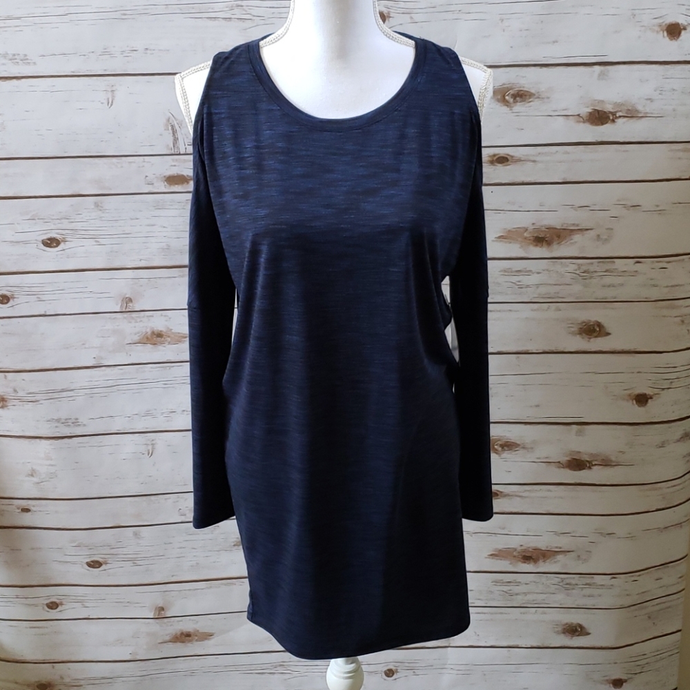 Express Navy Cold-Shoulder Midi Dress
